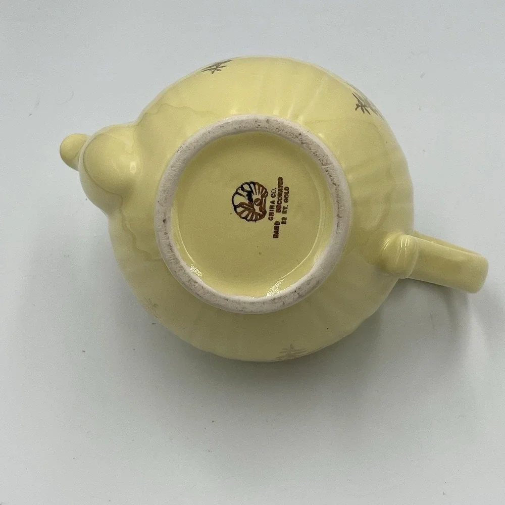 Vintage Pearl China Teapot Yellow with Lid 22K Trim And Flowers 5.5